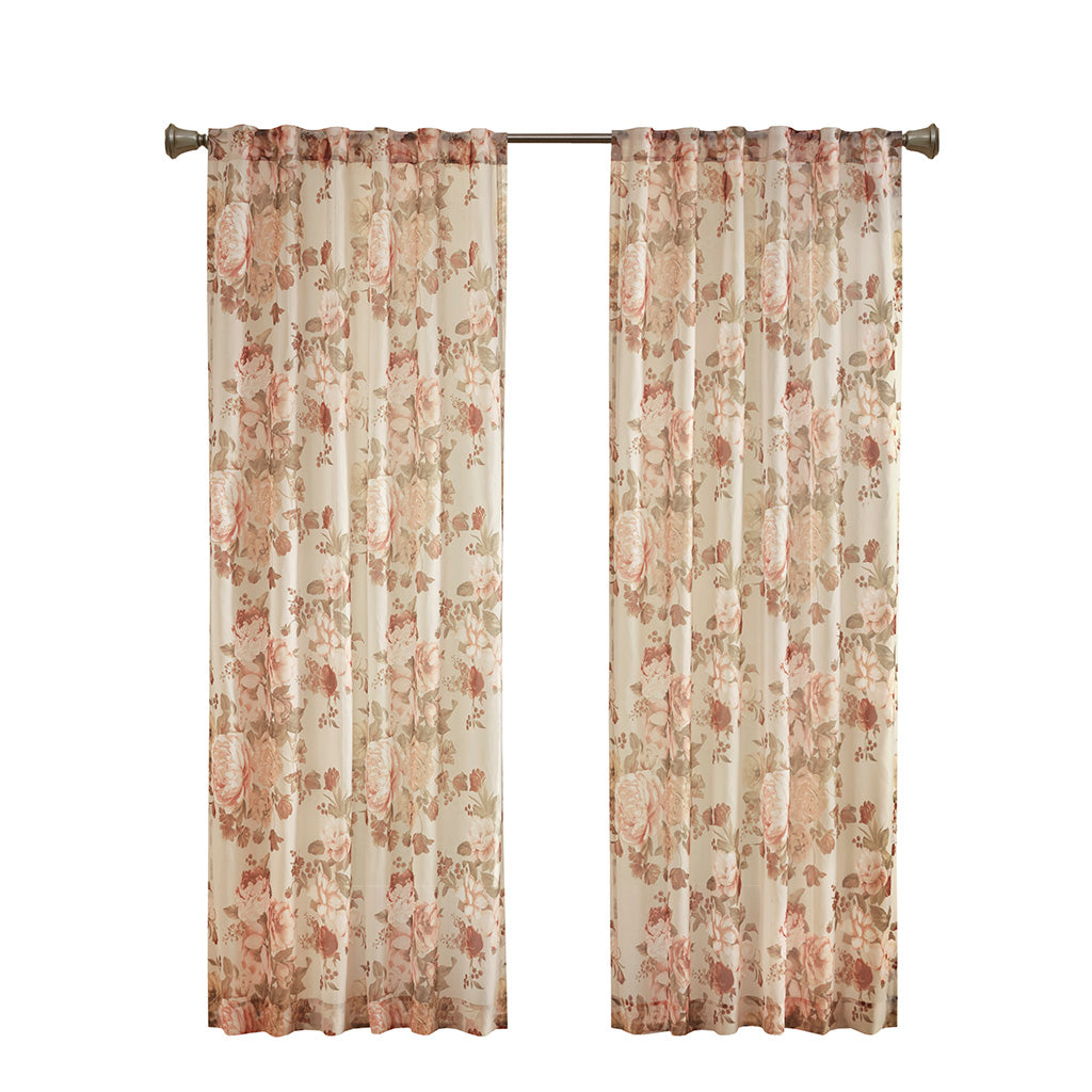 Printed Floral Rod Pocket And Back Tab Voile Sheer Curtain Only 1 Pc Panel Multicolor Polyester