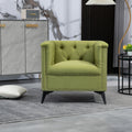 Accent Chair Living Room Chairs Single Sofa Chair,Arm Chairs With Linen Fabric, Mid Century Accent Arm Chairs Comfy Reading Lounge Club Armchair For Bedroom Office Study Green Metal