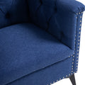 Accent Chair Living Room Chairs Single Sofa Chair,Arm Chairs With Linen Fabric, Mid Century Accent Arm Chairs Comfy Reading Lounge Club Armchair For Bedroom Office Study Blue Metal