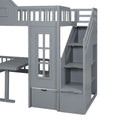 Twin Over Twin Bunk Bed With Changeable Table, Bunk Bed Turn Into Upper Bed And Down Desk Gray Twin Gray Solid Wood