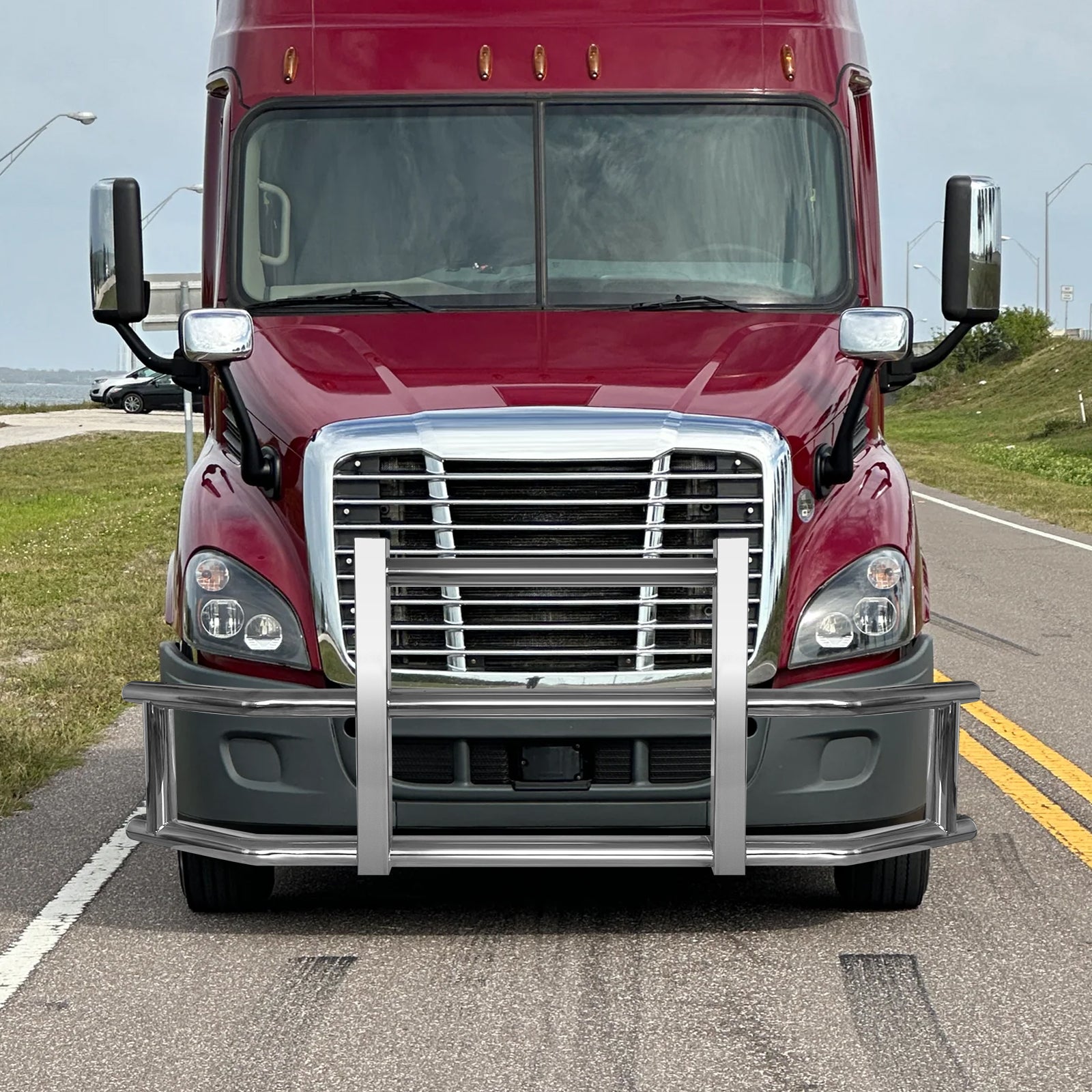 Stainless Steel Deer Guard Bumper For Freightliner Cascadia 2008 2017 With Brackets Chrome Stainless Steel