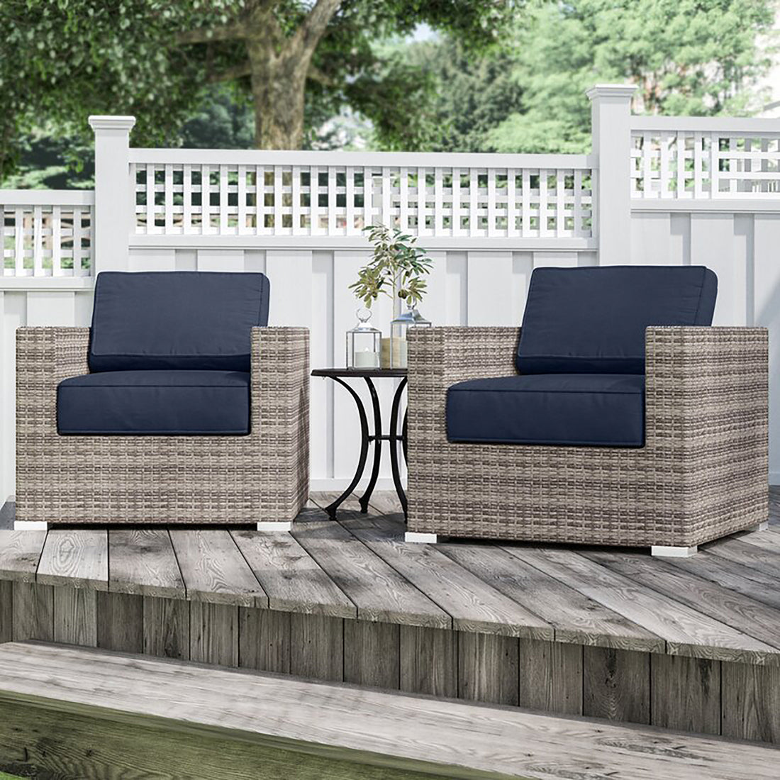 Living Source International Grade Club Fully Assembled Patio Chair With Sunbrella Cushions Set Of 2 Blue Modern Wicker