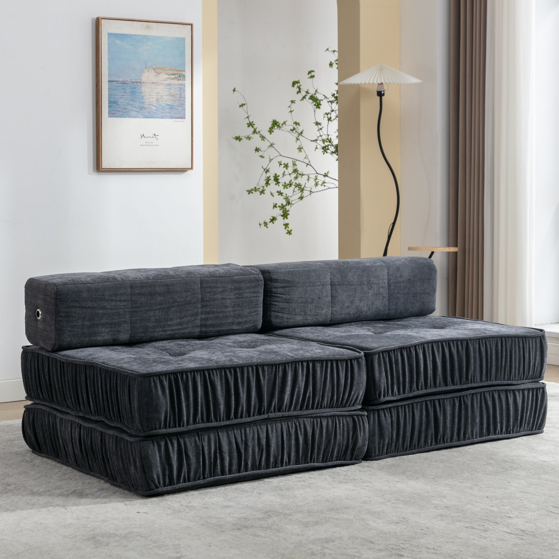 Folding Sofa Bed, Futon Sleeper Chair, Convertible Chair Floor Couch & Sleeping Mattress For Living Room, Guest Room, Home Office, Apartment, Small Space, Bed, Removable Back Cushion, Grey, 1 Seat Grey Chenille Primary Living Space Pillow Back Soft