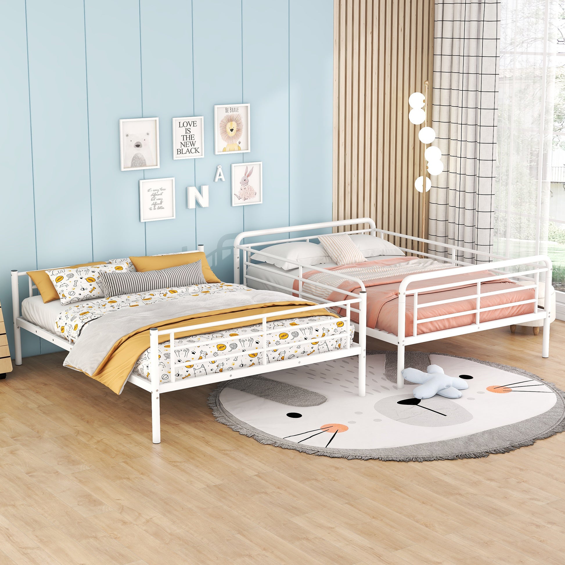 Full Xl Over Queen Metal Bunk Bed, White White Iron