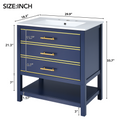 Viedo Modern 30Inch Navy Blue White Bathroom Vanity Cabinet Combo With Openstorge, Two Drawers Blue Solid Wood Mdf