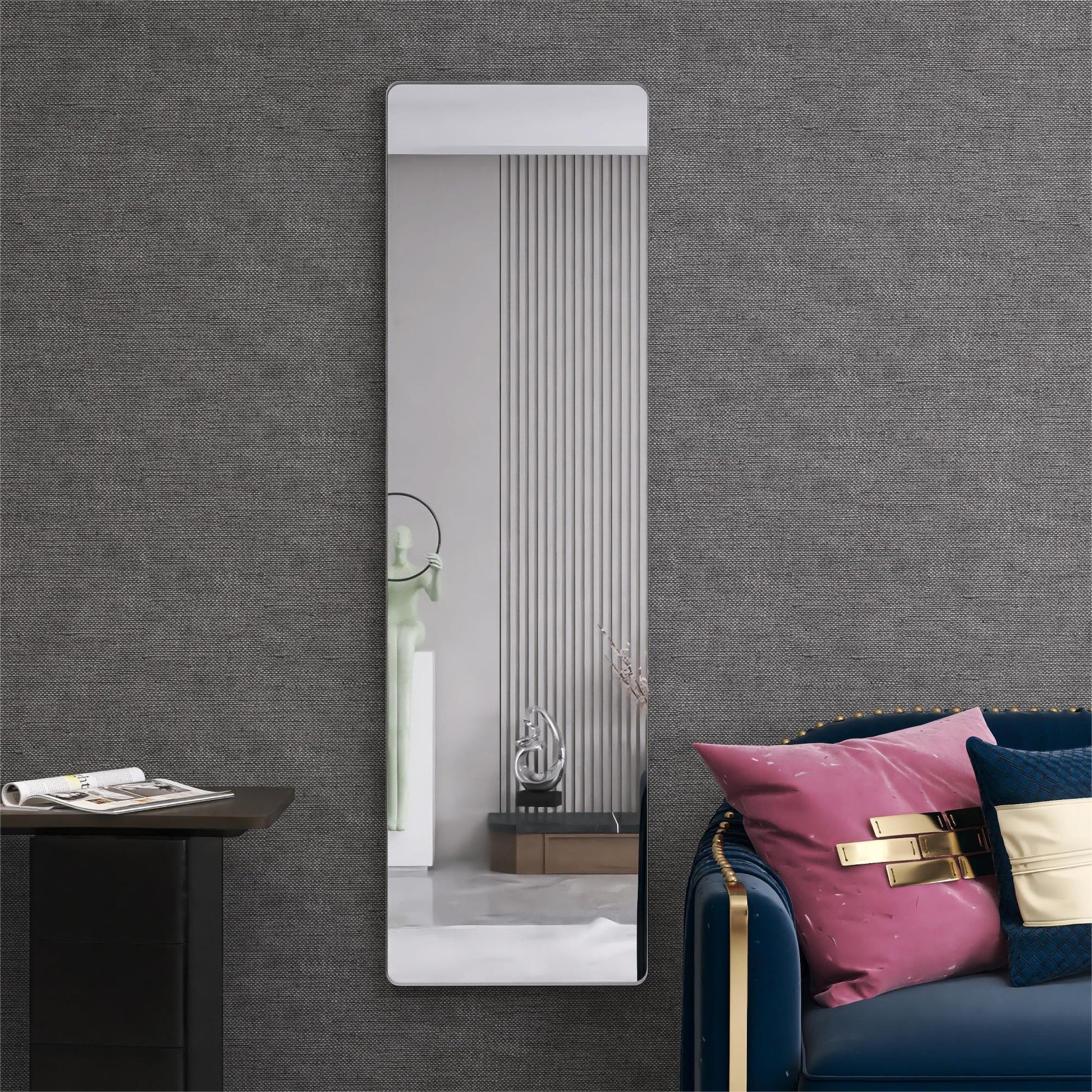 Wall Mount Mirror Set Of 2.Mdf Mirror Wall Mount At Horizontal & Vertical Hanging White Mdf