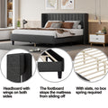 King Size Upholstered Platform Bed Frame With Headboard, Mattress Foundation, Wood Slat Support, Quiet, No Box Spring Needed, Easy To Assemble Black Black Wood