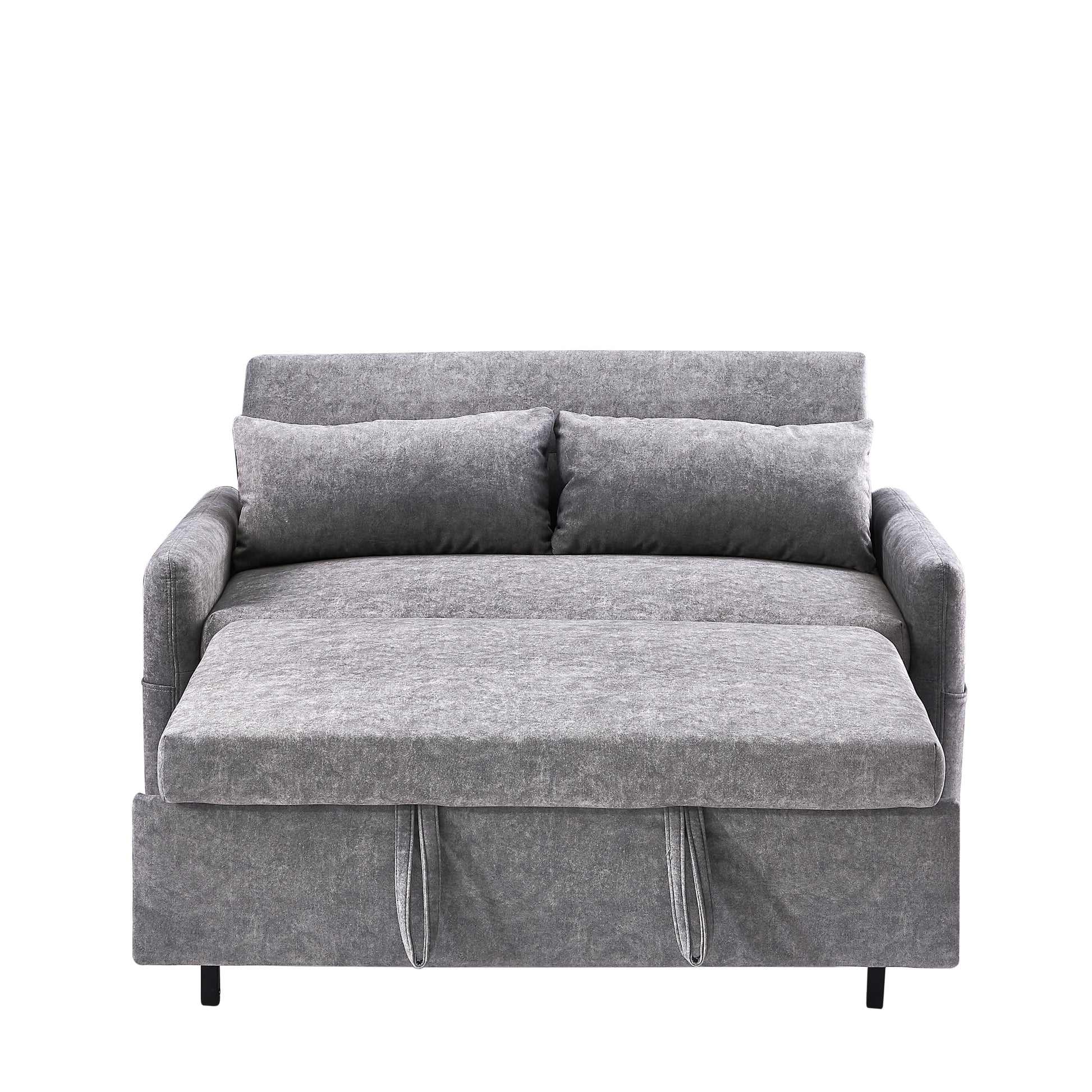 55.1" Pull Out Sleep Sofa Bed Loveseats Sofa Couch With Adjsutable Backrest, Storage Pockets, 2 Soft Pillows, Usb Ports For Living Room, Bedroom, Apartment, Office,Grey Old Sku Wf307821Aae Grey Foam Microfiber