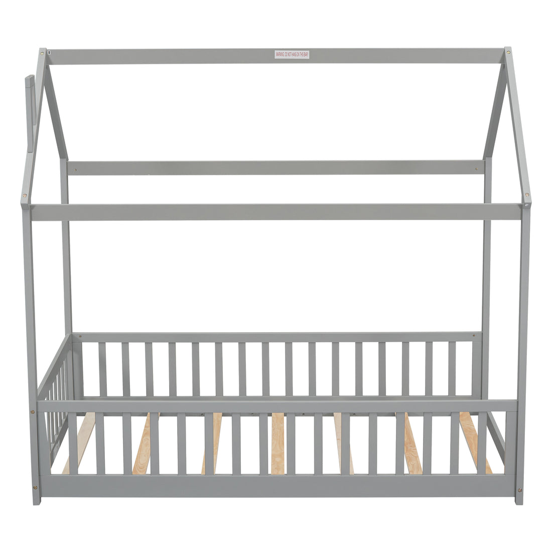 Twin House Bed With Guardrails, Slats ,Grey Twin Grey Wood Bedroom American Design Pine Bed Frame Pine