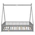 Full Tent Shaped Floor Bed, With Guardrails, Slats, Door ,Grey Full Grey Wood Bedroom American Design Pine Bed Frame Pine