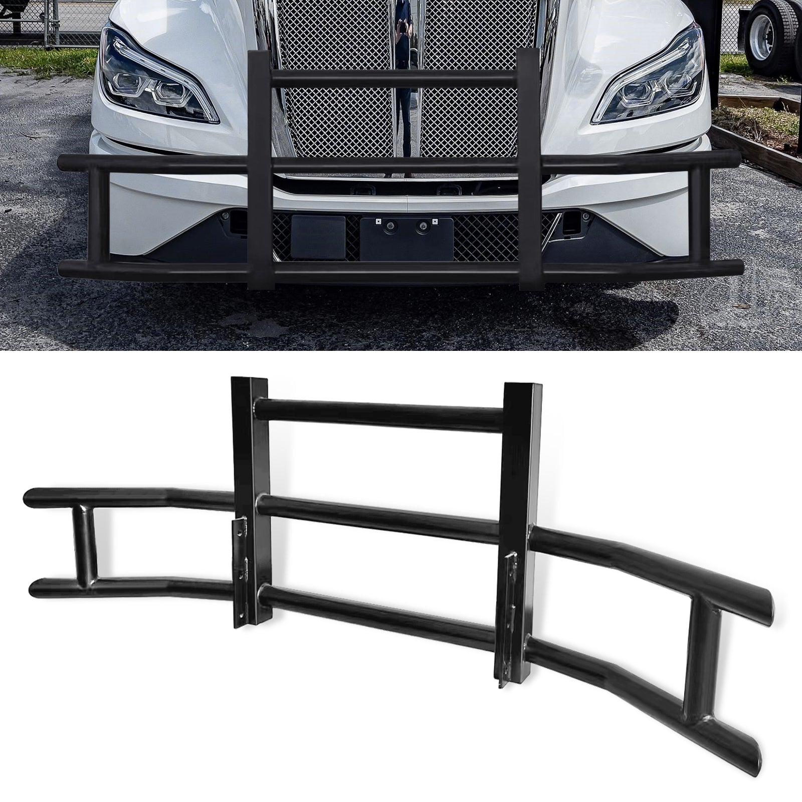 Front Bumper Deer Guard For Kenworth T680 2022 With Bracket Black Iron