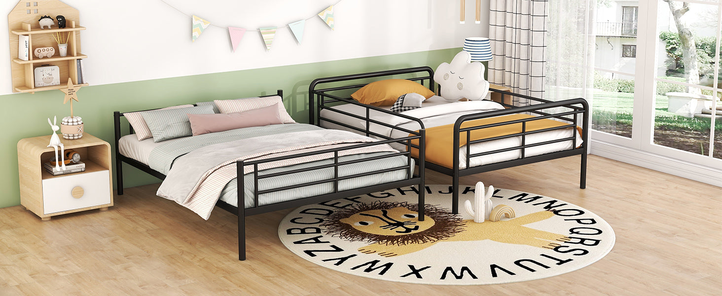 Full Xl Over Queen Metal Bunk Bed, Black Black Iron
