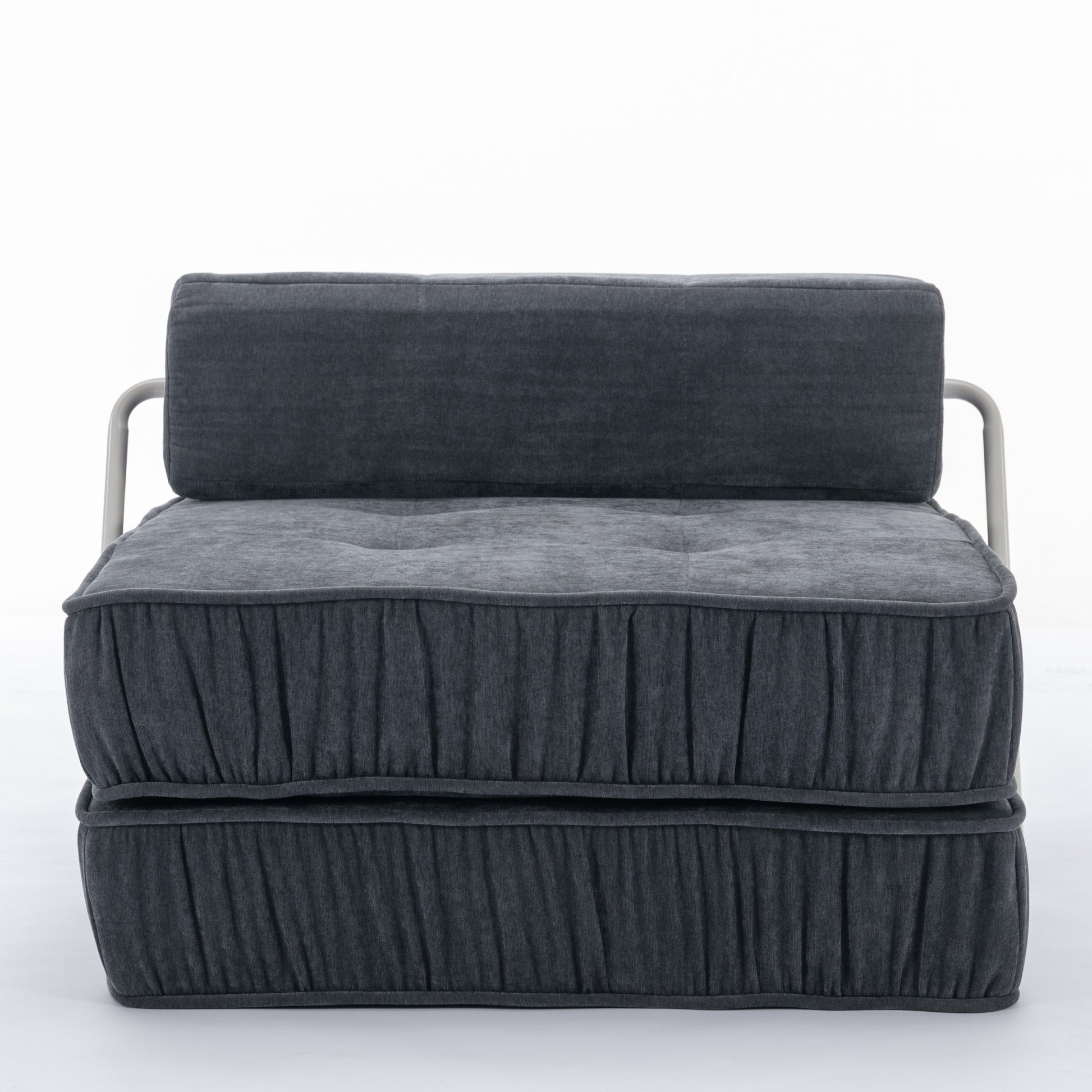 Folding Sofa Bed, Futon Sleeper Chair, Convertible Chair Floor Couch & Sleeping Mattress For Living Room, Guest Room, Home Office, Apartment, Small Space, Bed, Removable Back Cushion, Grey, 1 Seat Grey Chenille Primary Living Space Pillow Back Soft