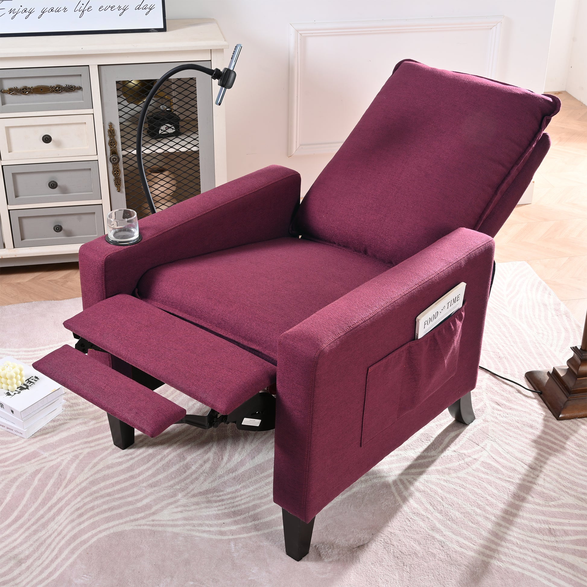 Recliner Chairs For Adults, Adjustable Recliner Sofa With Mobile Phone Holder & Cup Holder, Modern Reclining Chairs Fabric Push Back Recliner Chairs For Living Room, Bedroom, Red Red Foam Polyester