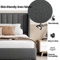 King Size Upholstered Platform Bed Frame With Headboard, Mattress Foundation, Wood Slat Support, Quiet, No Box Spring Needed, Easy To Assemble Black Black Wood