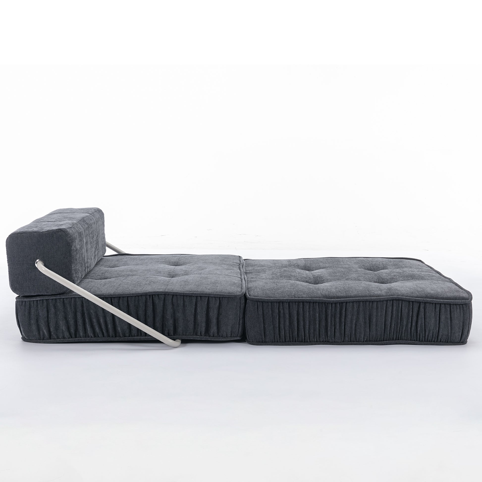 Folding Sofa Bed, Futon Sleeper Chair, Convertible Chair Floor Couch & Sleeping Mattress For Living Room, Guest Room, Home Office, Apartment, Small Space, Bed, Removable Back Cushion, Grey, 1 Seat Grey Chenille Primary Living Space Pillow Back Soft