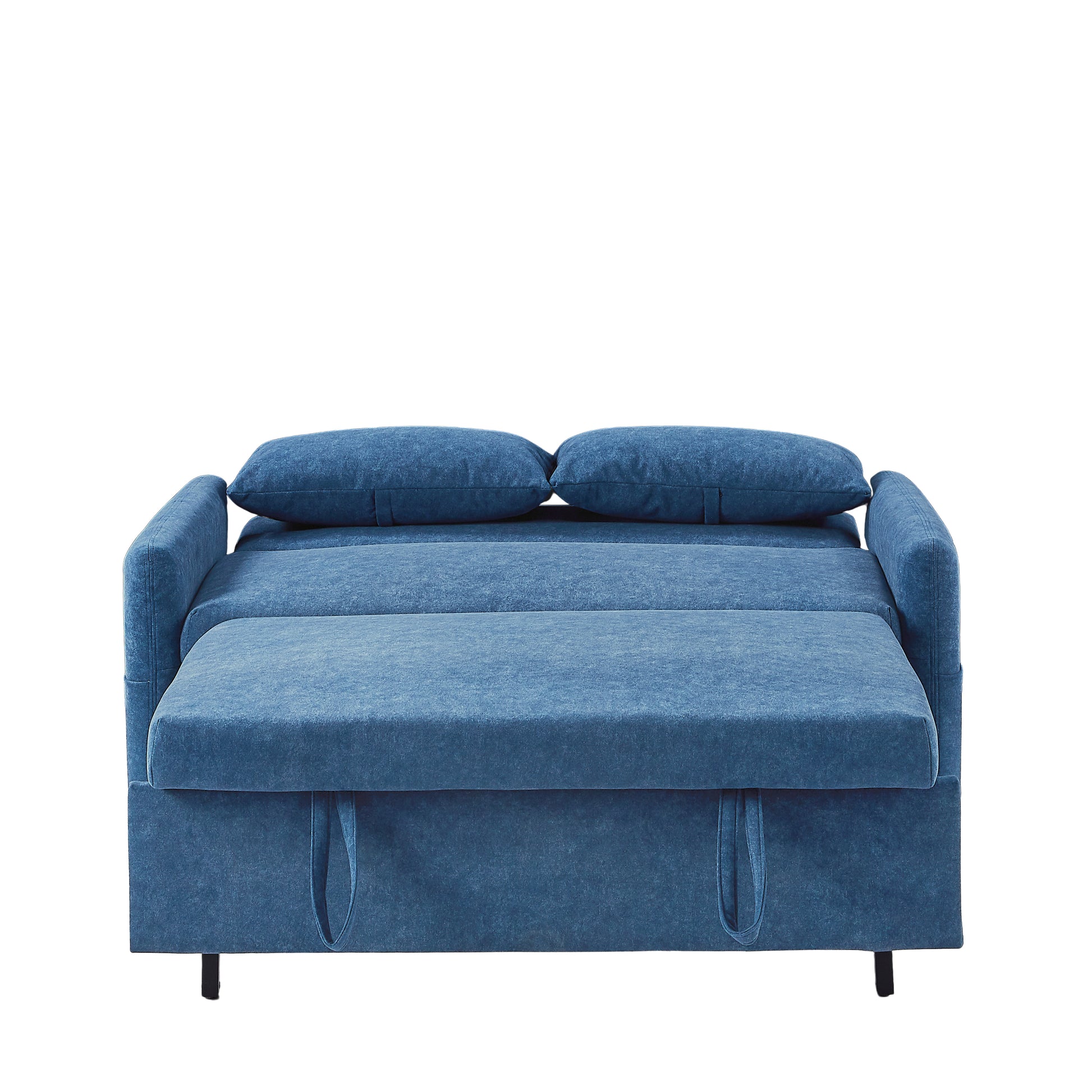 55.1" Pull Out Sleep Sofa Bed Loveseats Sofa Couch With Adjsutable Backrest, Storage Pockets, 2 Soft Pillows, Usb Ports For Living Room, Bedroom, Apartment, Office, Blue Old Sku Wf307821Aac Blue Foam Microfiber