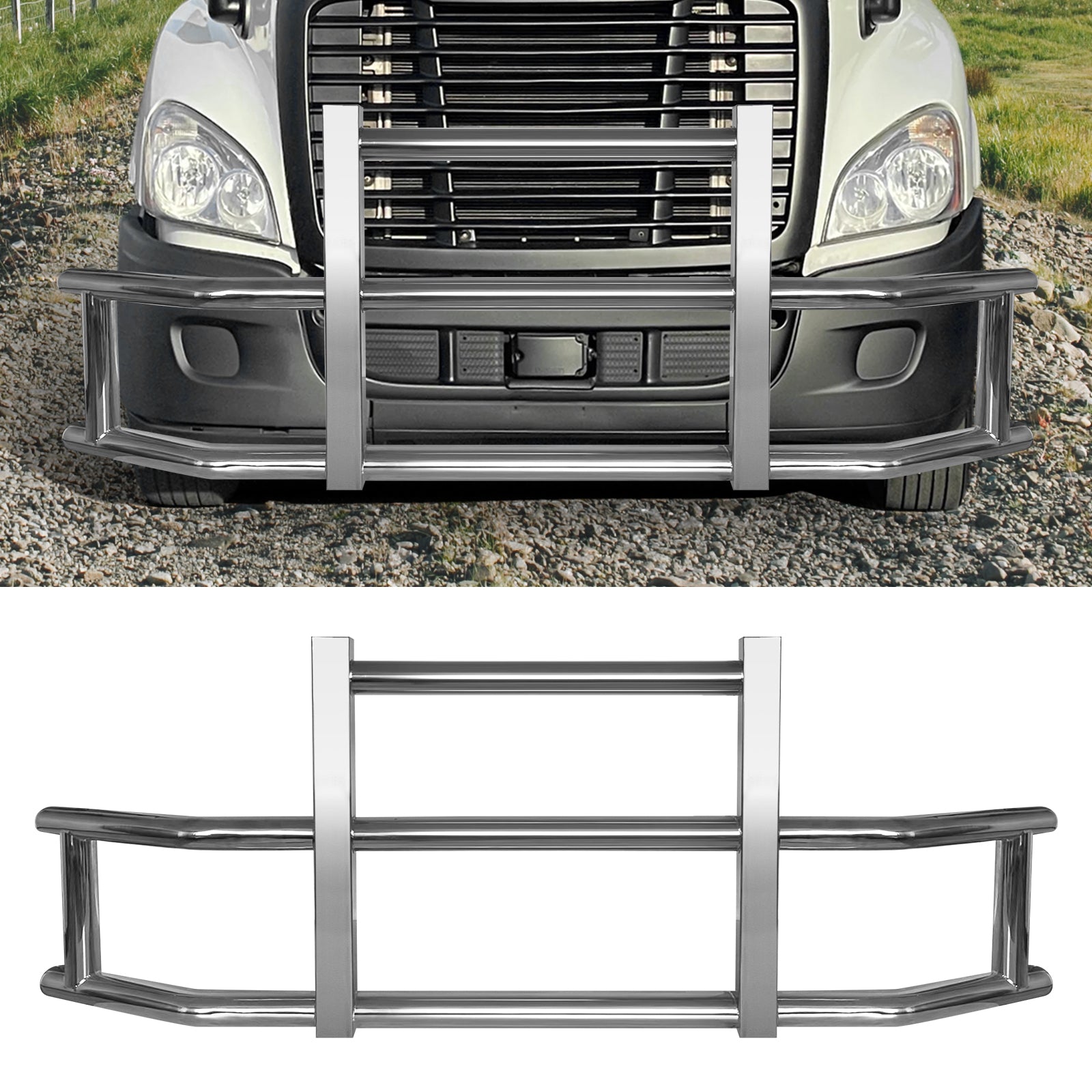 Stainless Steel Deer Guard Bumper For Freightliner Cascadia 2008 2017 With Brackets Chrome Stainless Steel