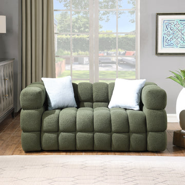 62.2Length ,35.83" Deepth ,Human Body Structure For Usa People, Marshmallow Sofa,Boucle Sofa ,Olive Green 2S Boucle Olive Green Light Brown Wood Primary Living Space Medium Soft Split Back Eucalyptus Square Arms Boucle 2 Seat