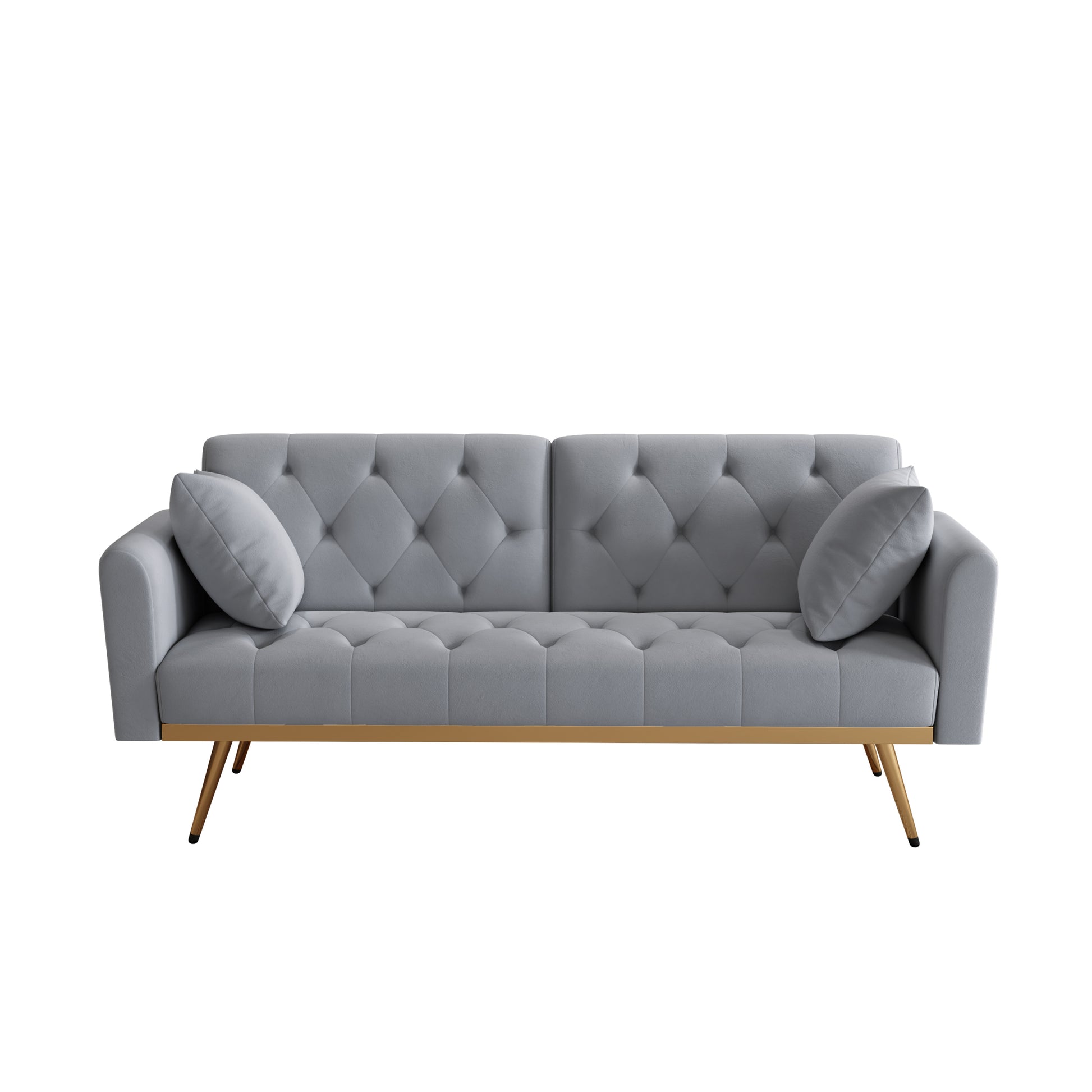 68.3" Gray Velvet Nail Head Sofa Bed With Throw Pillow And Midfoot Gray Foam Velvet 2 Seat
