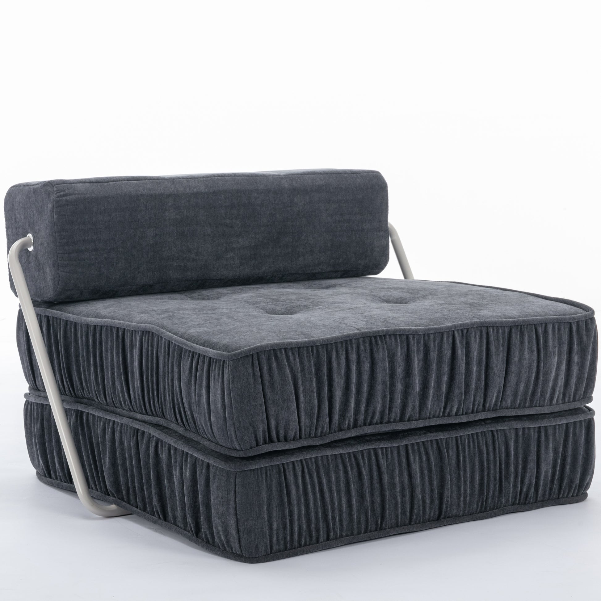 Folding Sofa Bed, Futon Sleeper Chair, Convertible Chair Floor Couch & Sleeping Mattress For Living Room, Guest Room, Home Office, Apartment, Small Space, Bed, Removable Back Cushion, Grey, 1 Seat Grey Chenille Primary Living Space Pillow Back Soft