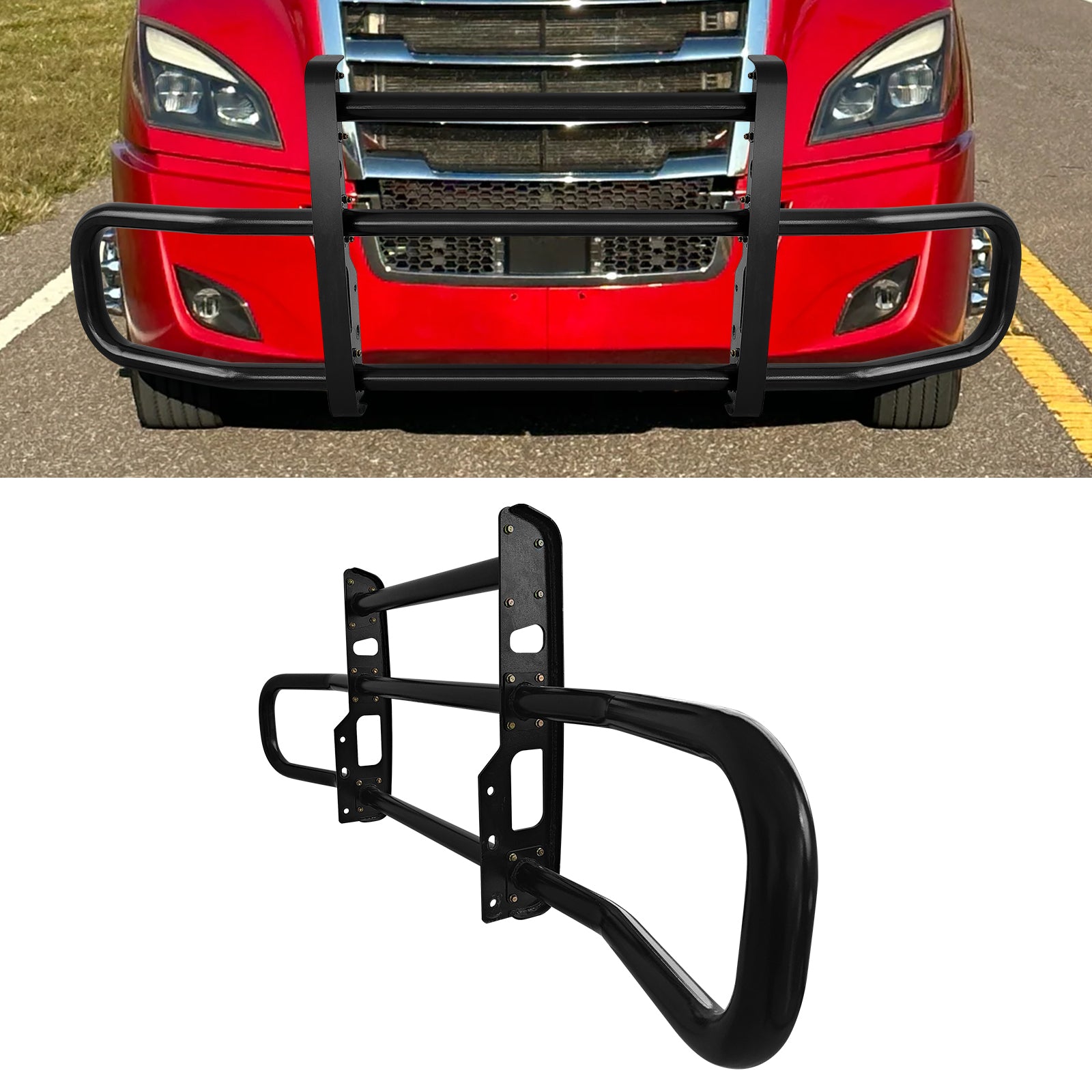 Black Lron Integrated Deer Guard For Freightliner Cascadia 2018 2022 With Brackets Black Iron