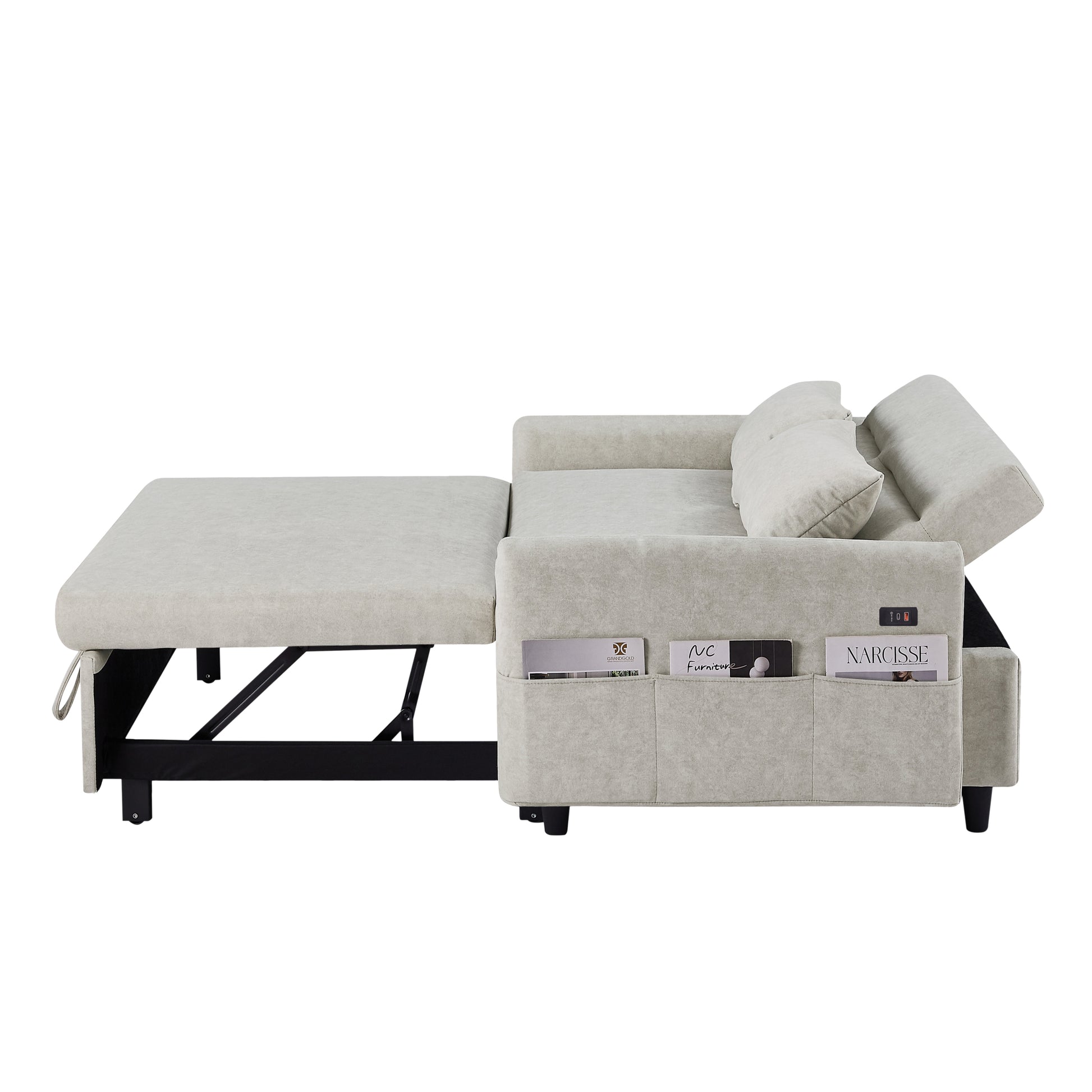 55.1" Pull Out Sleep Sofa Bed Loveseats Sofa Couch With Adjsutable Backrest, Storage Pockets, 2 Soft Pillows, Usb Ports For Living Room, Bedroom, Apartment, Office, Beige Old Sku Wf307821Aaa Beige Foam Microfiber