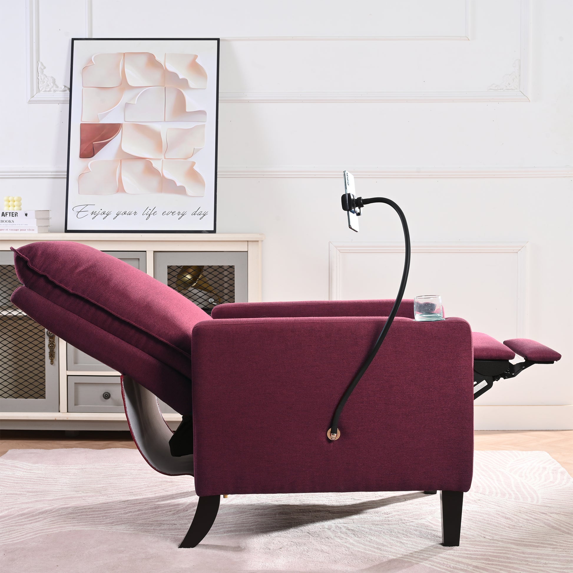 Recliner Chairs For Adults, Adjustable Recliner Sofa With Mobile Phone Holder & Cup Holder, Modern Reclining Chairs Fabric Push Back Recliner Chairs For Living Room, Bedroom, Red Red Foam Polyester