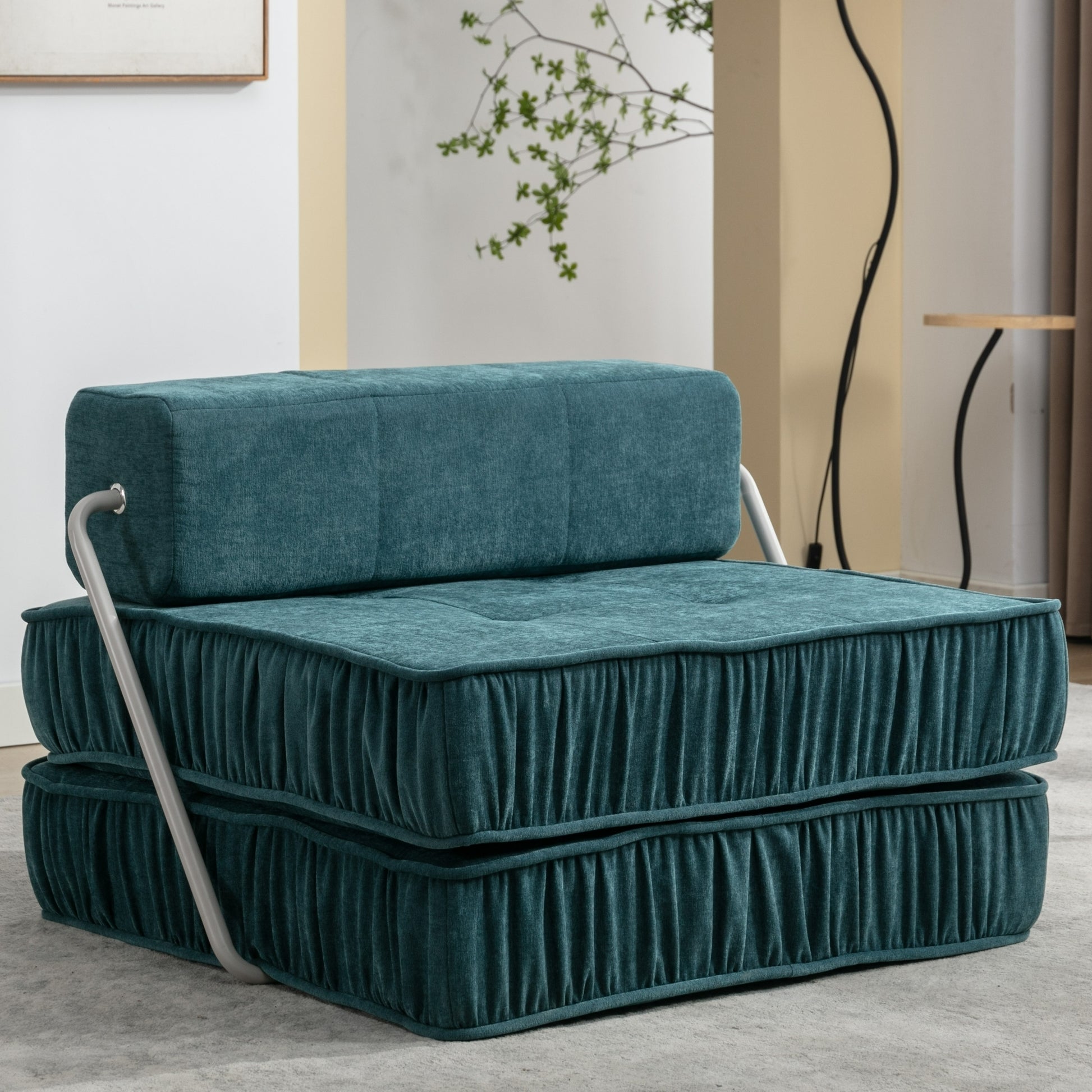 Folding Sofa Bed, Futon Sleeper Chair, Convertible Chair Floor Couch & Sleeping Mattress For Living Room, Guest Room, Home Office, Apartment, Small Space, Bed, Removable Back Cushion, Green, 1 Seat Green Chenille Primary Living Space Pillow Back Soft