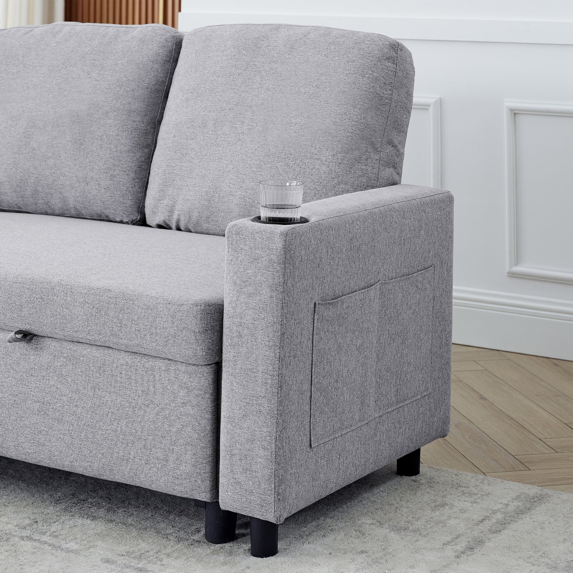 Fx78.7"Comfortable Linen L Shaped Combo Sofa Sofa Bed, Living Room Furniture Sets For Tight Spaces, Reversible Sleeper Combo Sofa With Pullout Bed,Reversible Sofa Bed For Living Room, Office, Apartmen Light Gray Linen Wood Primary Living Space Foam