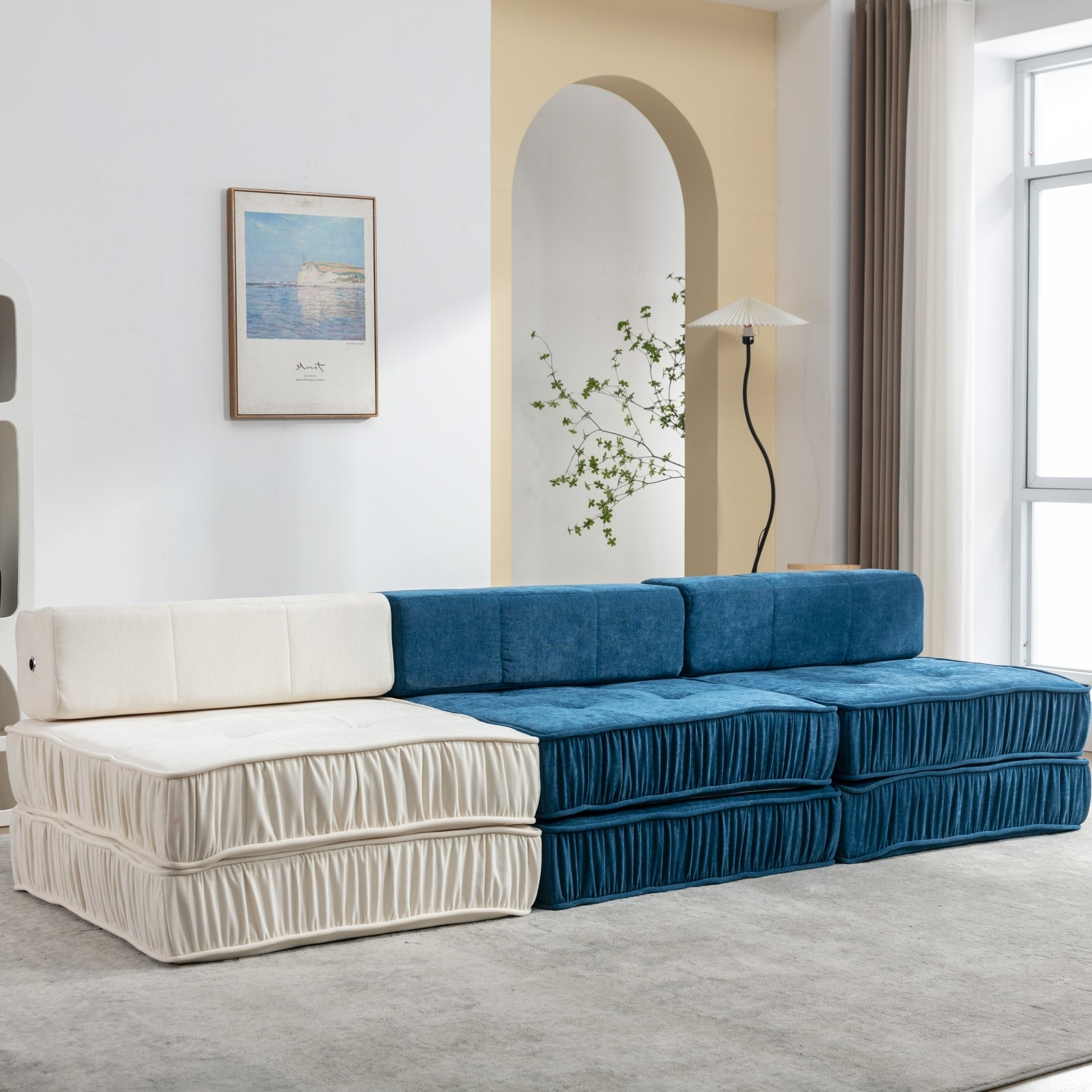 Folding Sofa Bed, Futon Sleeper Chair, Convertible Chair Floor Couch & Sleeping Mattress For Living Room, Guest Room, Home Office, Apartment, Small Space, Bed, Removable Back Cushion, Grey, 1 Seat Grey Chenille Primary Living Space Pillow Back Soft
