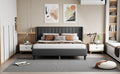 King Size Upholstered Platform Bed Frame With Headboard, Mattress Foundation, Wood Slat Support, Quiet, No Box Spring Needed, Easy To Assemble Black Black Wood