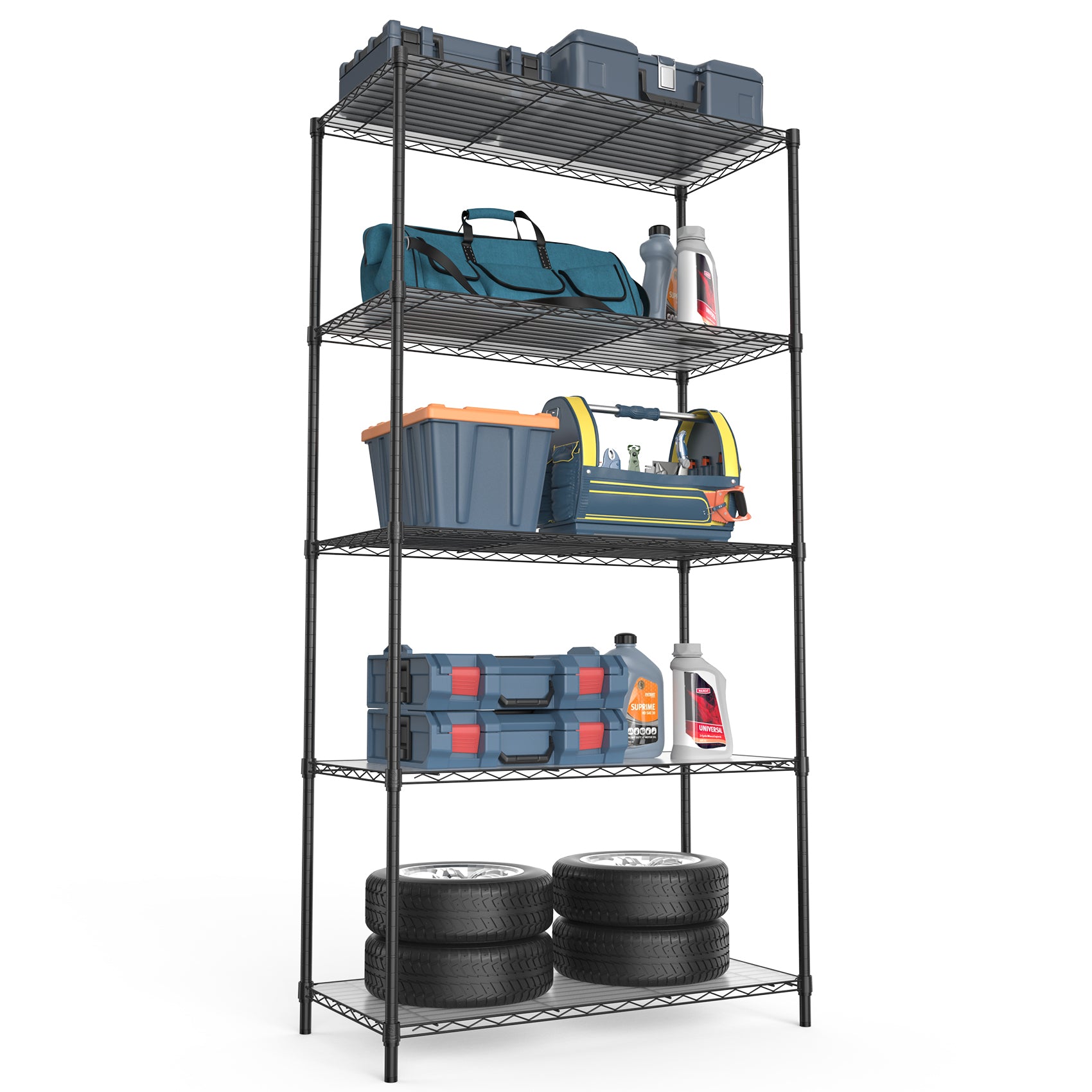 5 Tier Shelf Wire Shelving Unit 5T 1636 B Lkj, 72H Black Iron Plastic