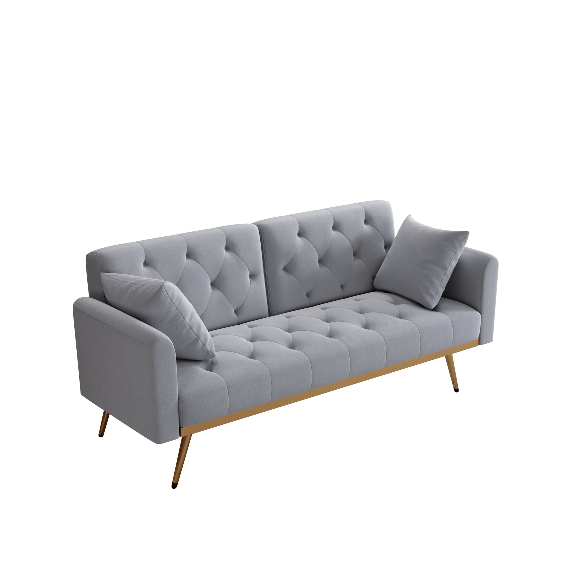 68.3" Gray Velvet Nail Head Sofa Bed With Throw Pillow And Midfoot Gray Foam Velvet 2 Seat