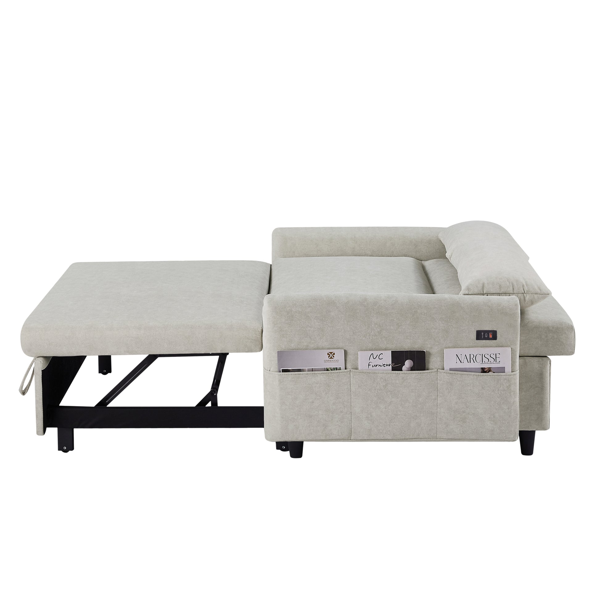 55.1" Pull Out Sleep Sofa Bed Loveseats Sofa Couch With Adjsutable Backrest, Storage Pockets, 2 Soft Pillows, Usb Ports For Living Room, Bedroom, Apartment, Office, Beige Old Sku Wf307821Aaa Beige Foam Microfiber