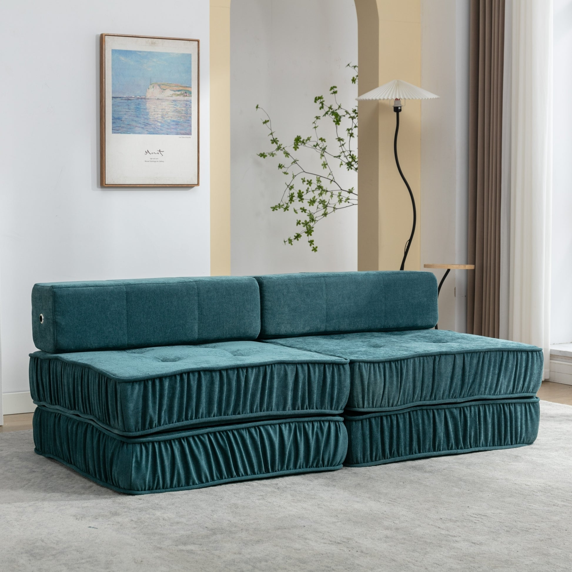 Folding Sofa Bed, Futon Sleeper Chair, Convertible Chair Floor Couch & Sleeping Mattress For Living Room, Guest Room, Home Office, Apartment, Small Space, Bed, Removable Back Cushion, Green, 1 Seat Green Chenille Primary Living Space Pillow Back Soft