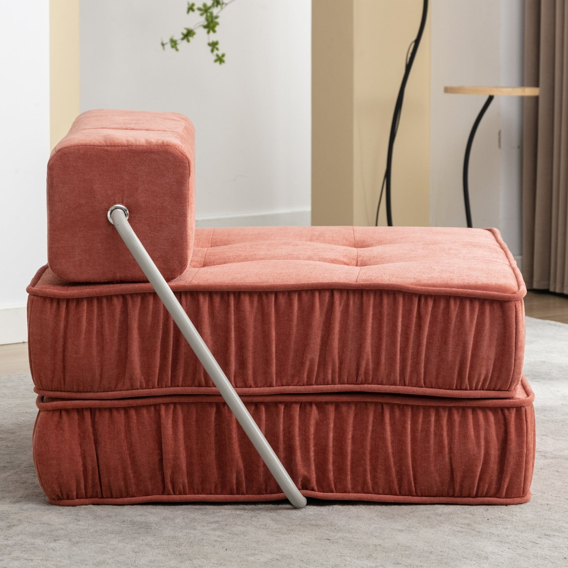 Folding Sofa Bed, Futon Sleeper Chair, Convertible Chair Floor Couch & Sleeping Mattress For Living Room, Guest Room, Home Office, Apartment, Small Space, Bed, Removable Back Cushion, Orange, 1 Seat Orange Chenille Primary Living Space Pillow Back Soft