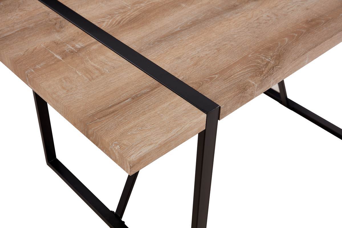55"Rustic Industrial Rectangular Mdf Wood Colour Dining Table For 4 6 Person, With 1.5" Thick Engineered Wood Tabletop And Black Metal Legs, For Writing Deskkitchen Terrace Dining Living Room Wood Kitchen Mdf
