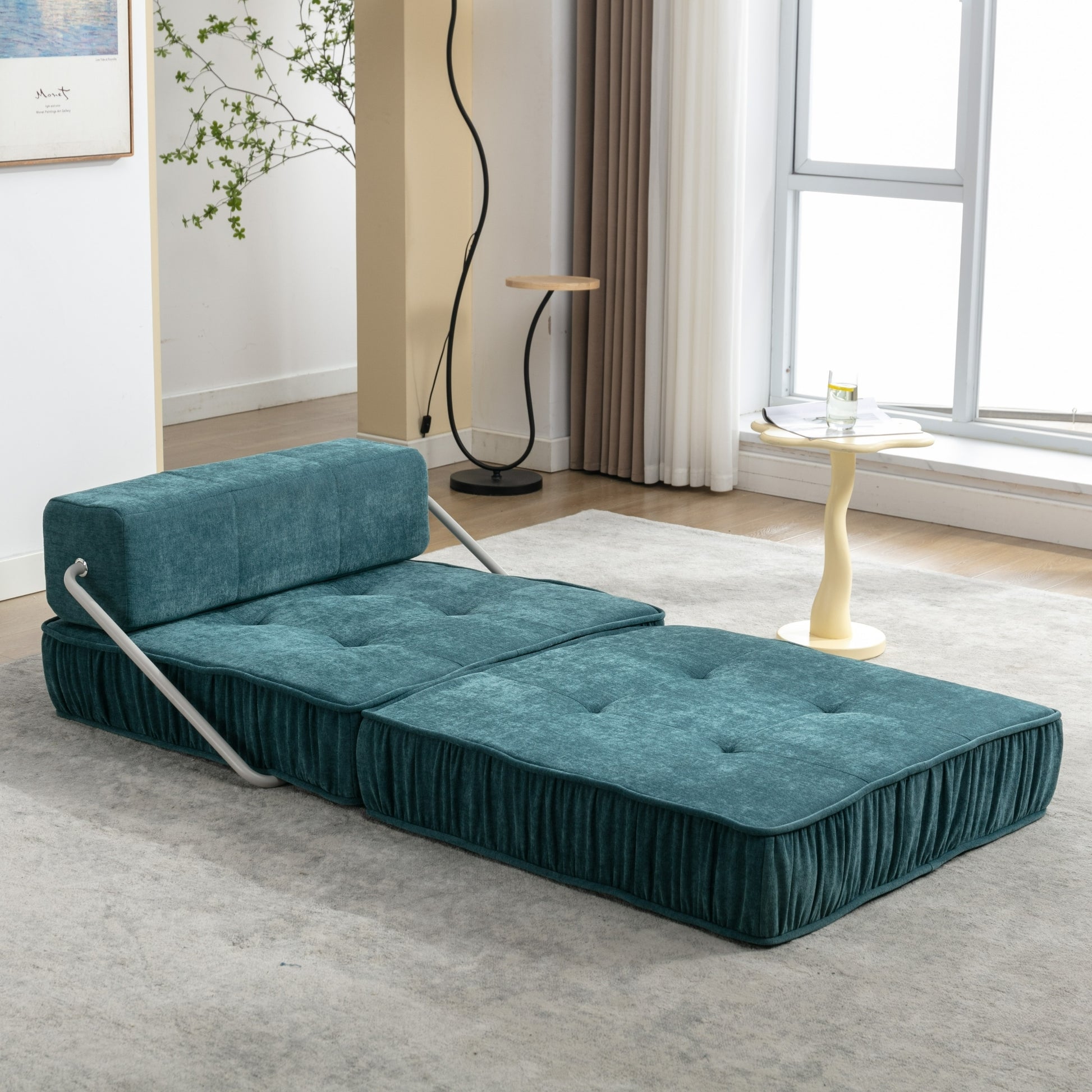 Folding Sofa Bed, Futon Sleeper Chair, Convertible Chair Floor Couch & Sleeping Mattress For Living Room, Guest Room, Home Office, Apartment, Small Space, Bed, Removable Back Cushion, Green, 1 Seat Green Chenille Primary Living Space Pillow Back Soft