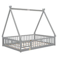Full Tent Shaped Floor Bed, With Guardrails, Slats, Door ,Grey Full Grey Wood Bedroom American Design Pine Bed Frame Pine