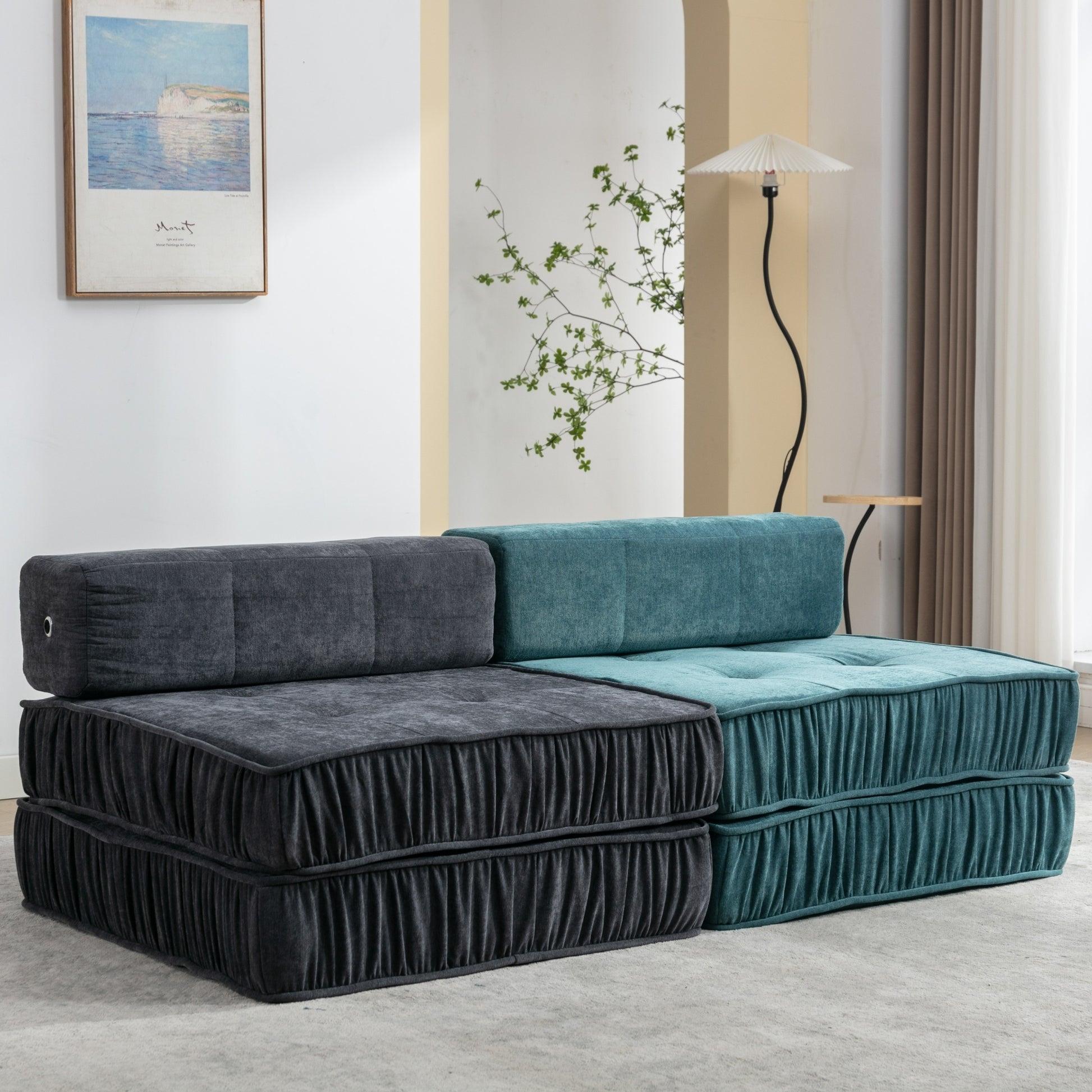 Folding Sofa Bed, Futon Sleeper Chair, Convertible Chair Floor Couch & Sleeping Mattress For Living Room, Guest Room, Home Office, Apartment, Small Space, Bed, Removable Back Cushion, Grey, 1 Seat Grey Chenille Primary Living Space Pillow Back Soft
