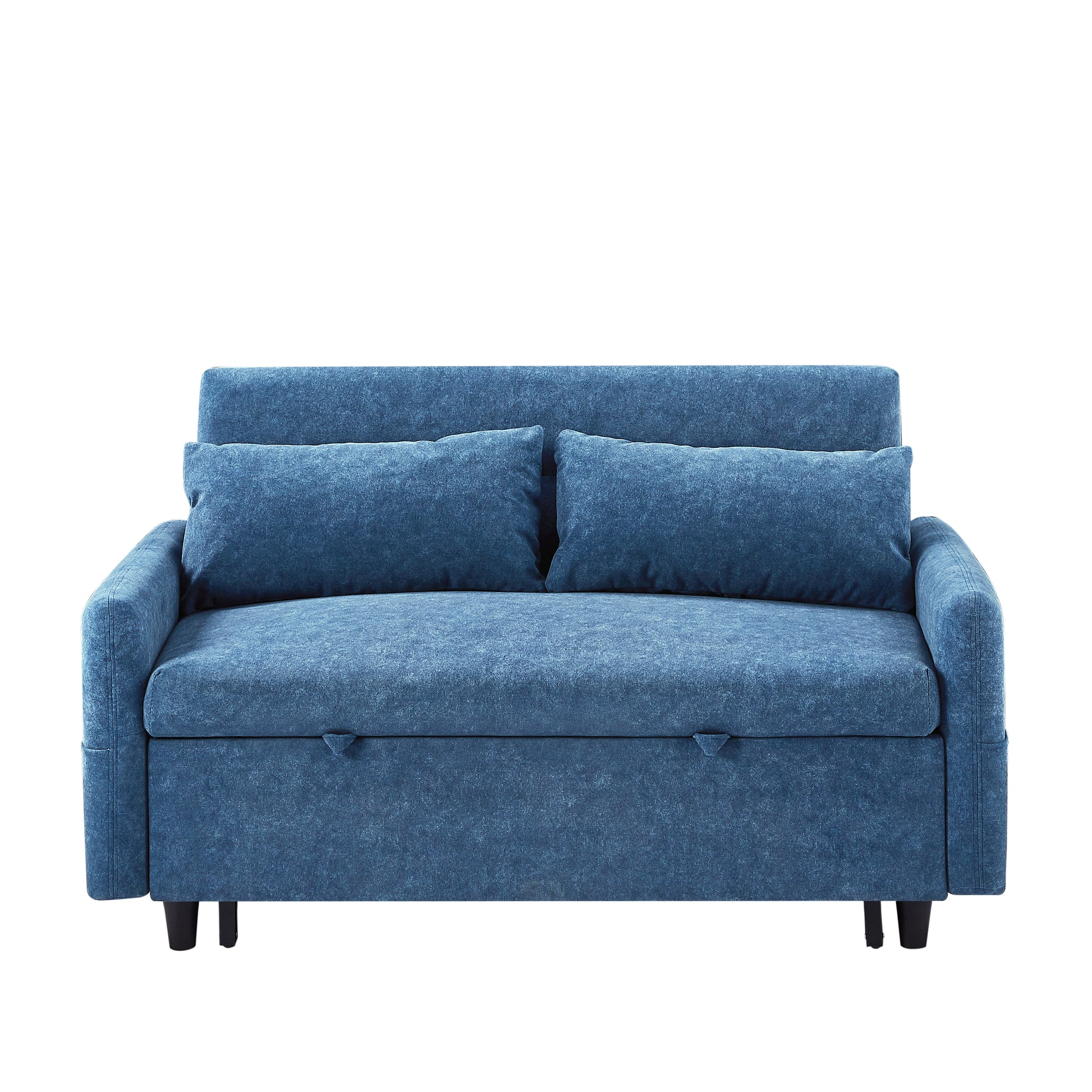 55.1" Pull Out Sleep Sofa Bed Loveseats Sofa Couch With Adjsutable Backrest, Storage Pockets, 2 Soft Pillows, Usb Ports For Living Room, Bedroom, Apartment, Office, Blue Old Sku Wf307821Aac Blue Foam Microfiber