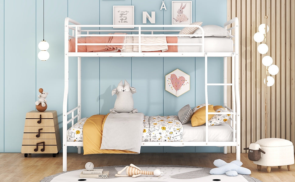 Full Xl Over Queen Metal Bunk Bed, White White Iron