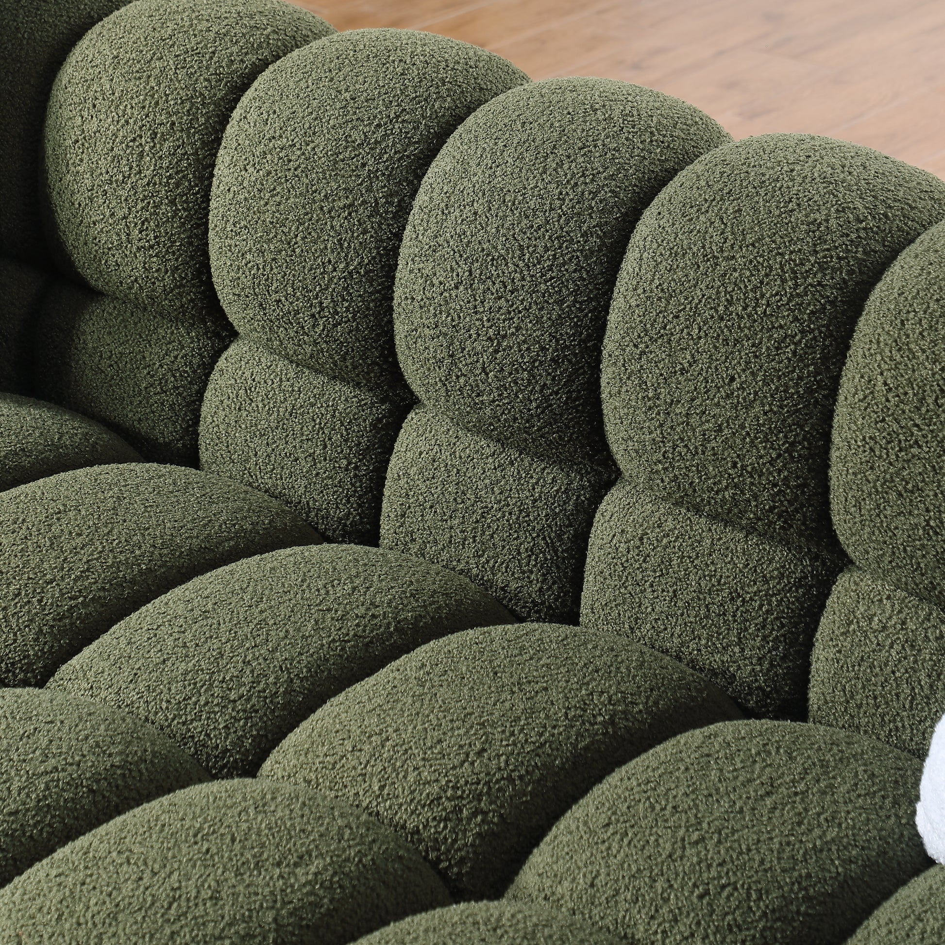 84.3 62.2 Length ,35.83" Deepth ,Human Body Structure For Usa People, Marshmallow Sofa,Boucle Sofa ,Olive Green Color,3 Seater. Sofa And Seater Olive Green Light Brown Wood Primary Living Space Medium Soft Split Back Eucalyptus Square Arms Boucle 5 Seat