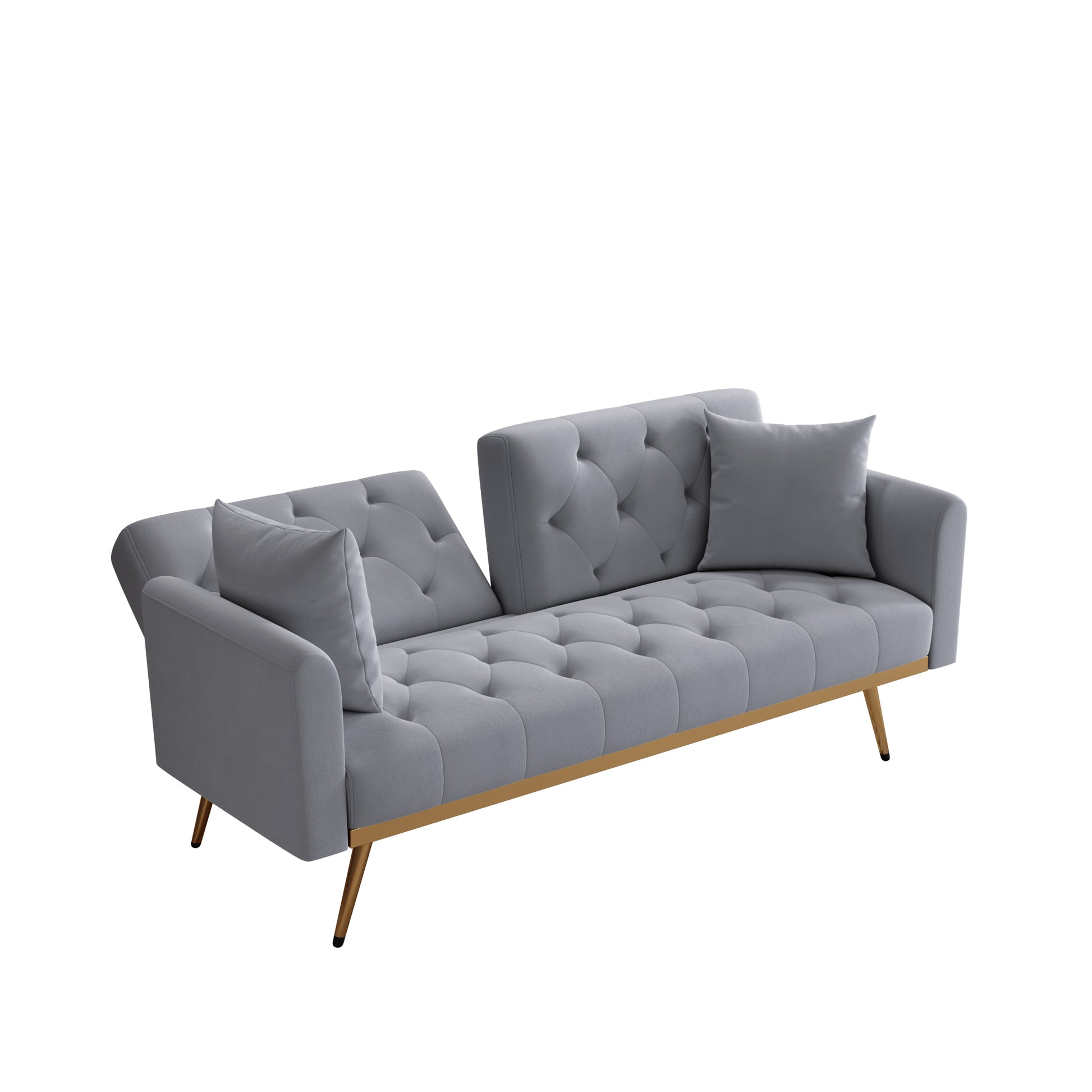 68.3" Gray Velvet Nail Head Sofa Bed With Throw Pillow And Midfoot Gray Foam Velvet 2 Seat