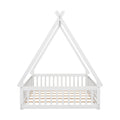 Full Tent Shaped Floor Bed, With Guardrails, Slats, Door ,White Full White Wood Bedroom American Design Pine Bed Frame Pine