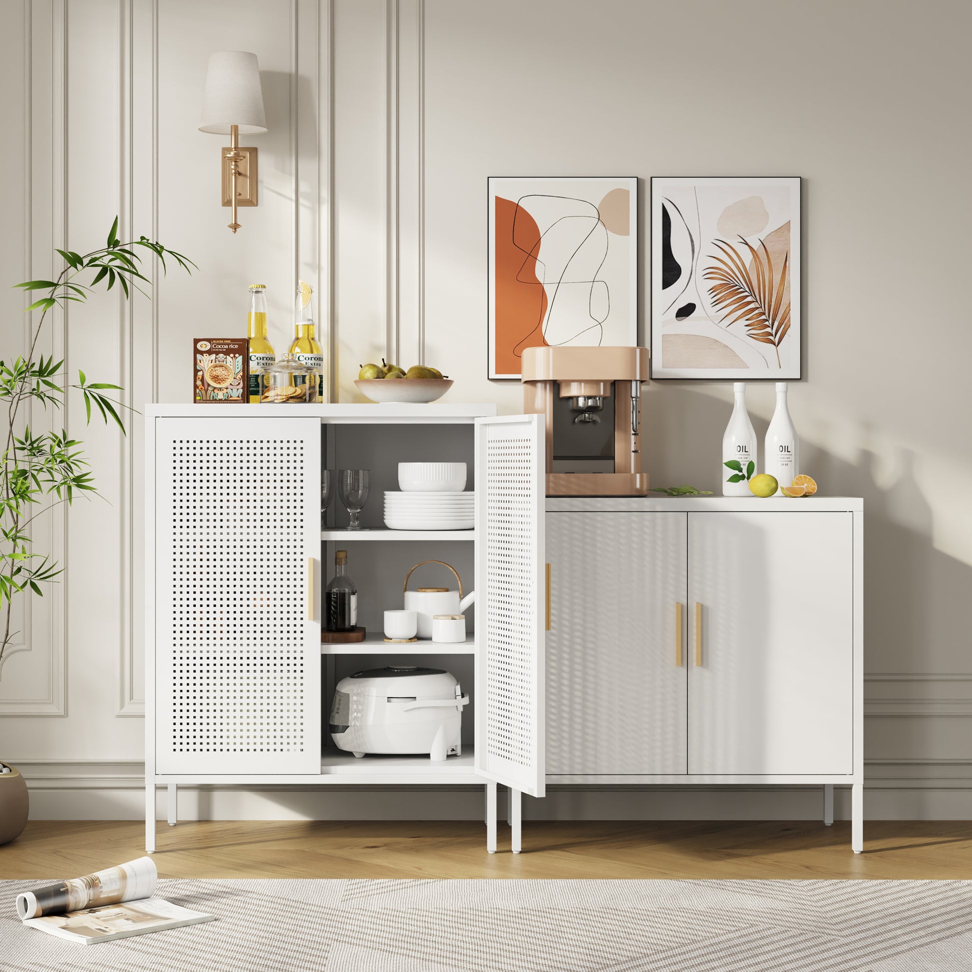 Metal Storage Cabinet With 2 Doors And 2 Adjustable Shelves, Steel Garage Storage Cabinet, Metal File Cabinet For Home Office School Gym, White White Steel