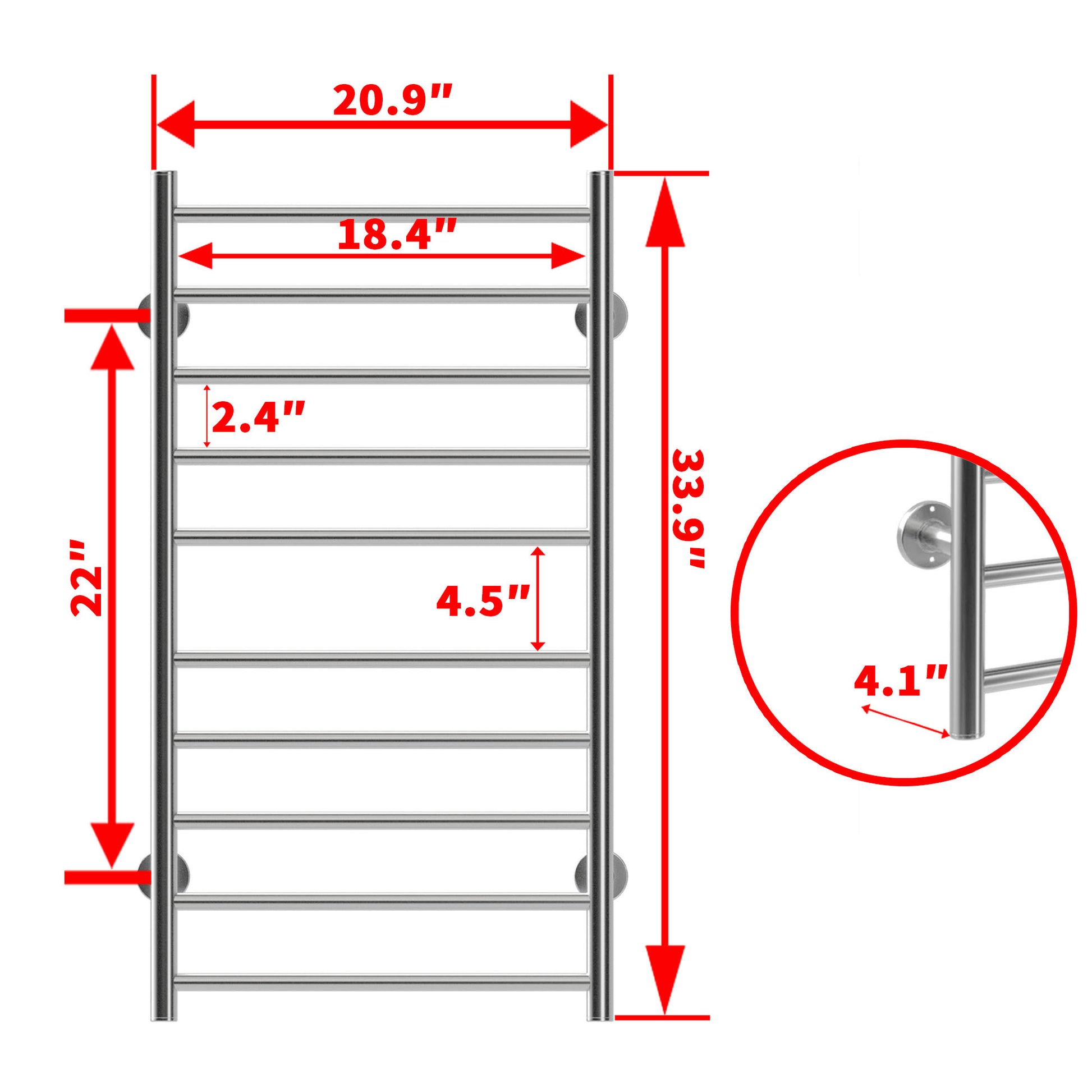 Electric Heated Towel Rack For Bathroom, Wall Mounted Towel Warmer, 10 Stainless Steel Bars Drying Rack Silver Bathroom Aluminium