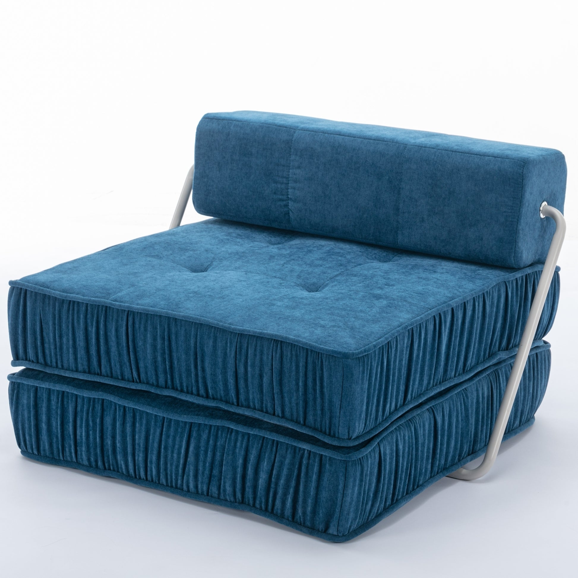 Folding Sofa Bed, Futon Sleeper Chair, Convertible Chair Floor Couch & Sleeping Mattress For Living Room, Guest Room, Home Office, Apartment, Small Space, Bed, Removable Back Cushion, Blue, 1 Seat Blue Chenille Primary Living Space Pillow Back Soft