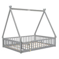 Full Tent Shaped Floor Bed, With Guardrails, Slats, Door ,Grey Full Grey Wood Bedroom American Design Pine Bed Frame Pine
